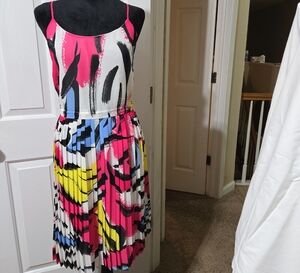 INC International Concepts Pink Black Sleeveless Midi Sundress